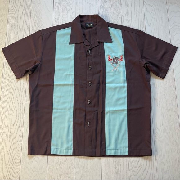 Vintage 90s Y2K steady last call mens retro tiki theme embroidered bowling shirt - Picture 10 of 13